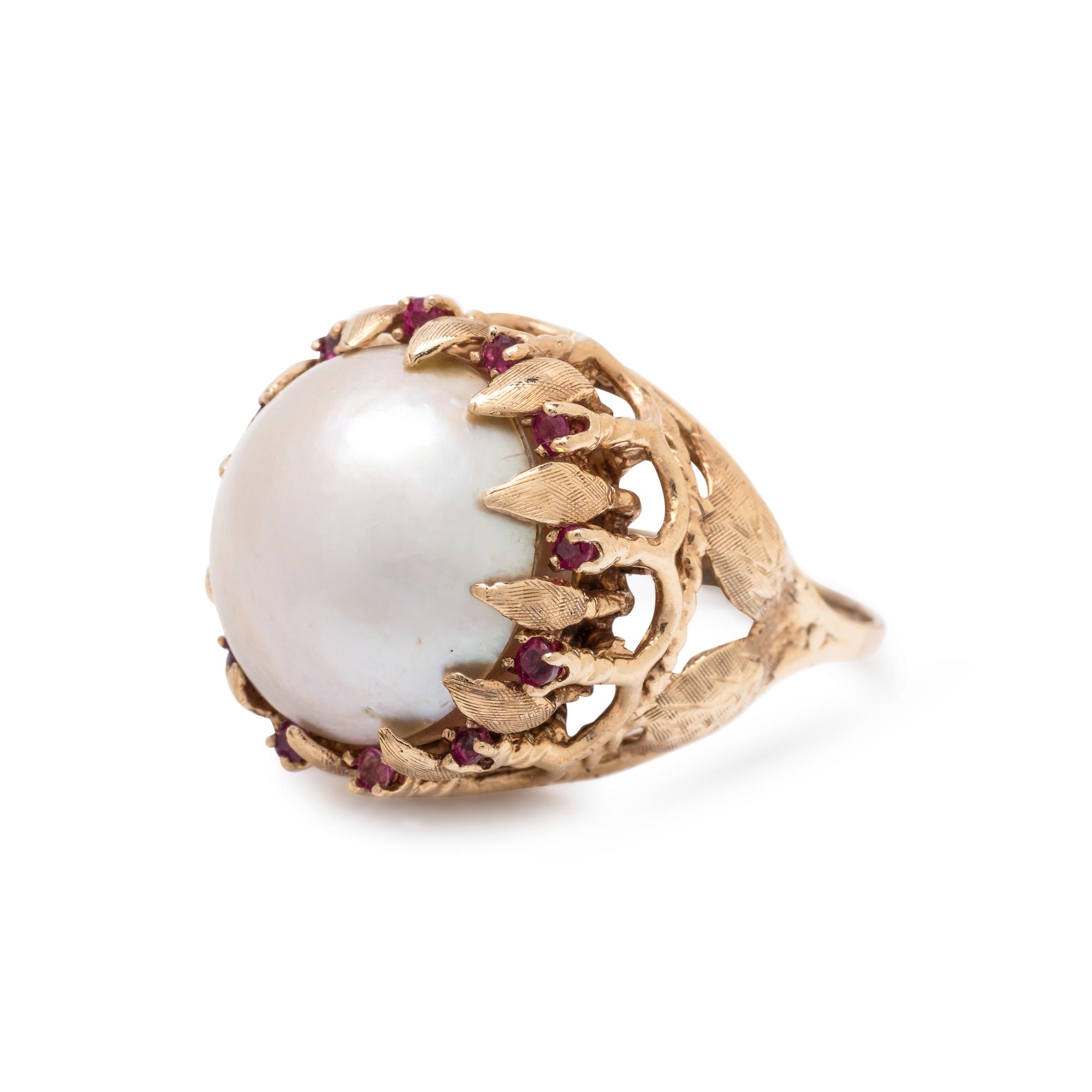 CULTURED MABE PEARL AND RUBY RING
