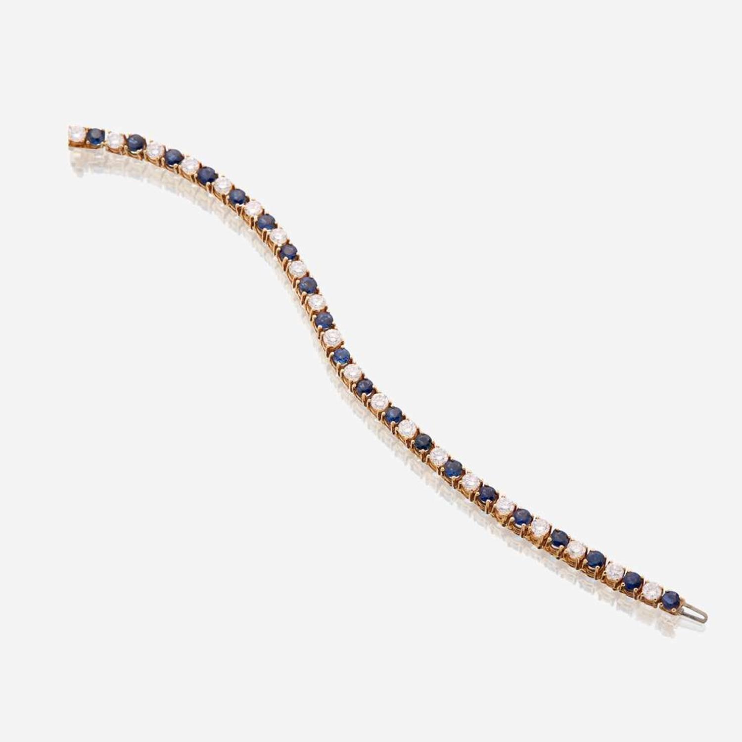 A diamond, sapphire, and fourteen karat gold bracelet