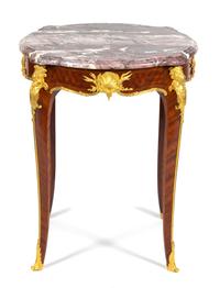 A Fine Louis XV Style Gilt-Bronze-Mounted Parquetry Center Table Height 29 1/4 x diameter 25 3/4 inches — FRANCOIS LINKE, CIRCA 1900
