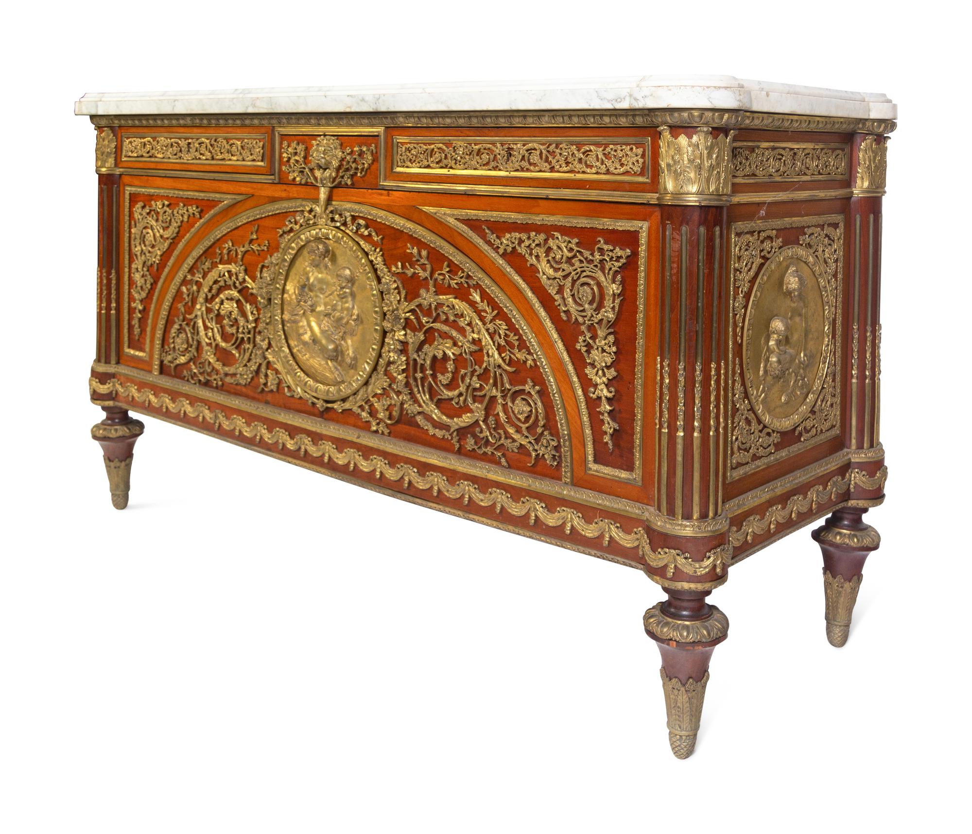 A Louis XVI Style Gilt Bronze Mounted Marble-Top Commode à Vantaux After the Model by Guillaume Benneman
