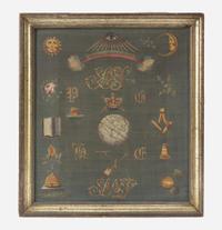 A framed Ancient Order of Free Gardeners painted linen banner England or Scotland, late 18th / early 19th century