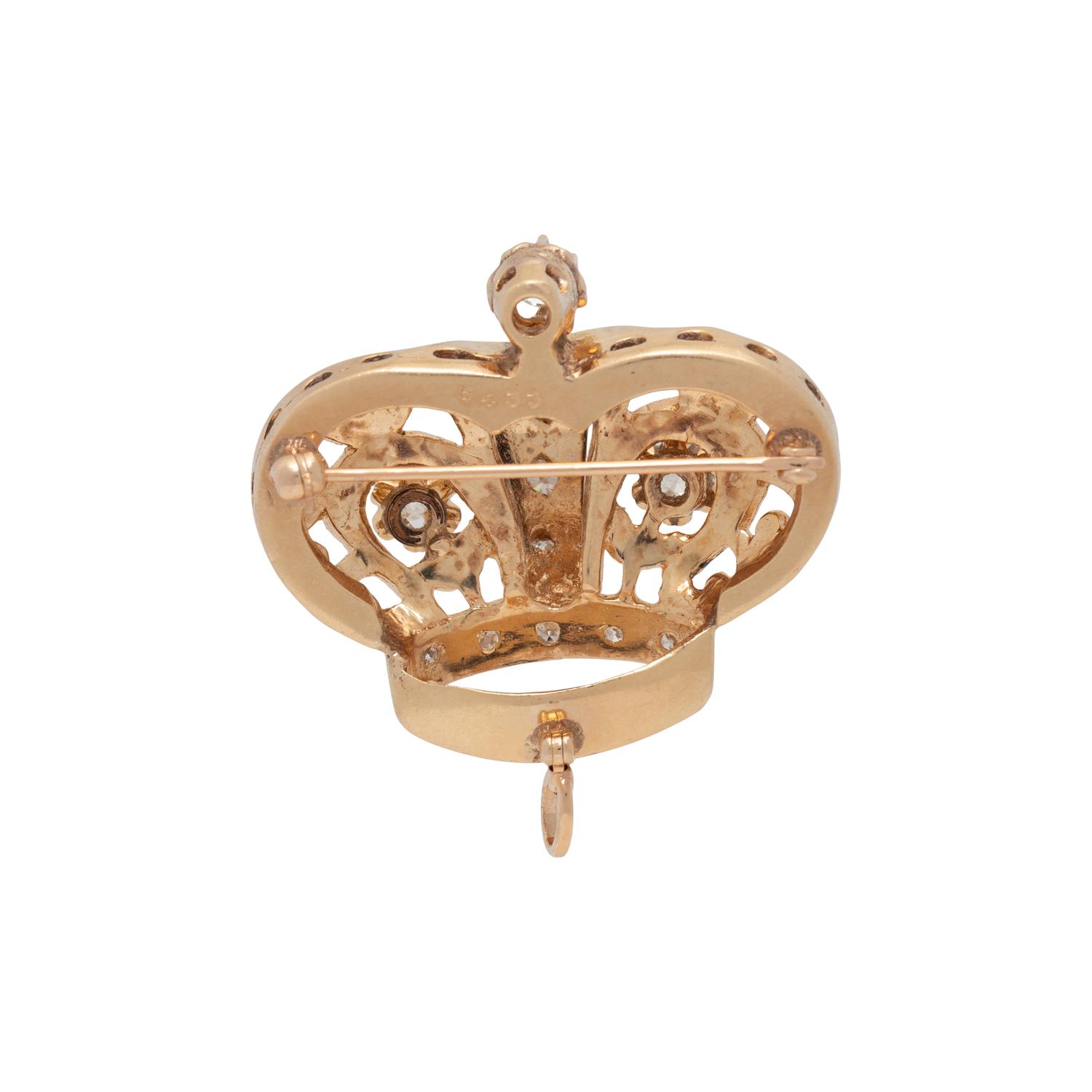 DIAMOND AND ENAMEL CROWN BROOCH