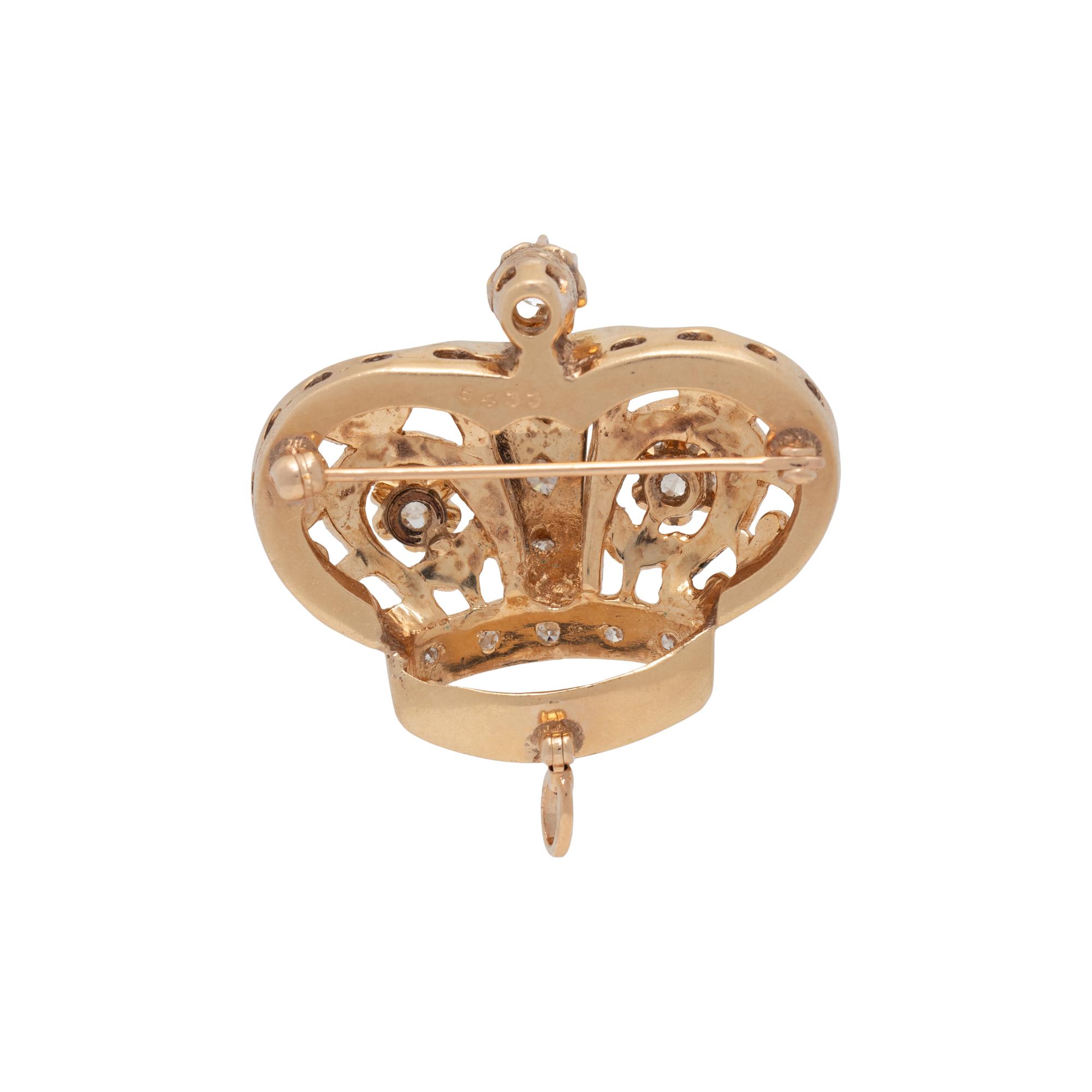 DIAMOND AND ENAMEL CROWN BROOCH