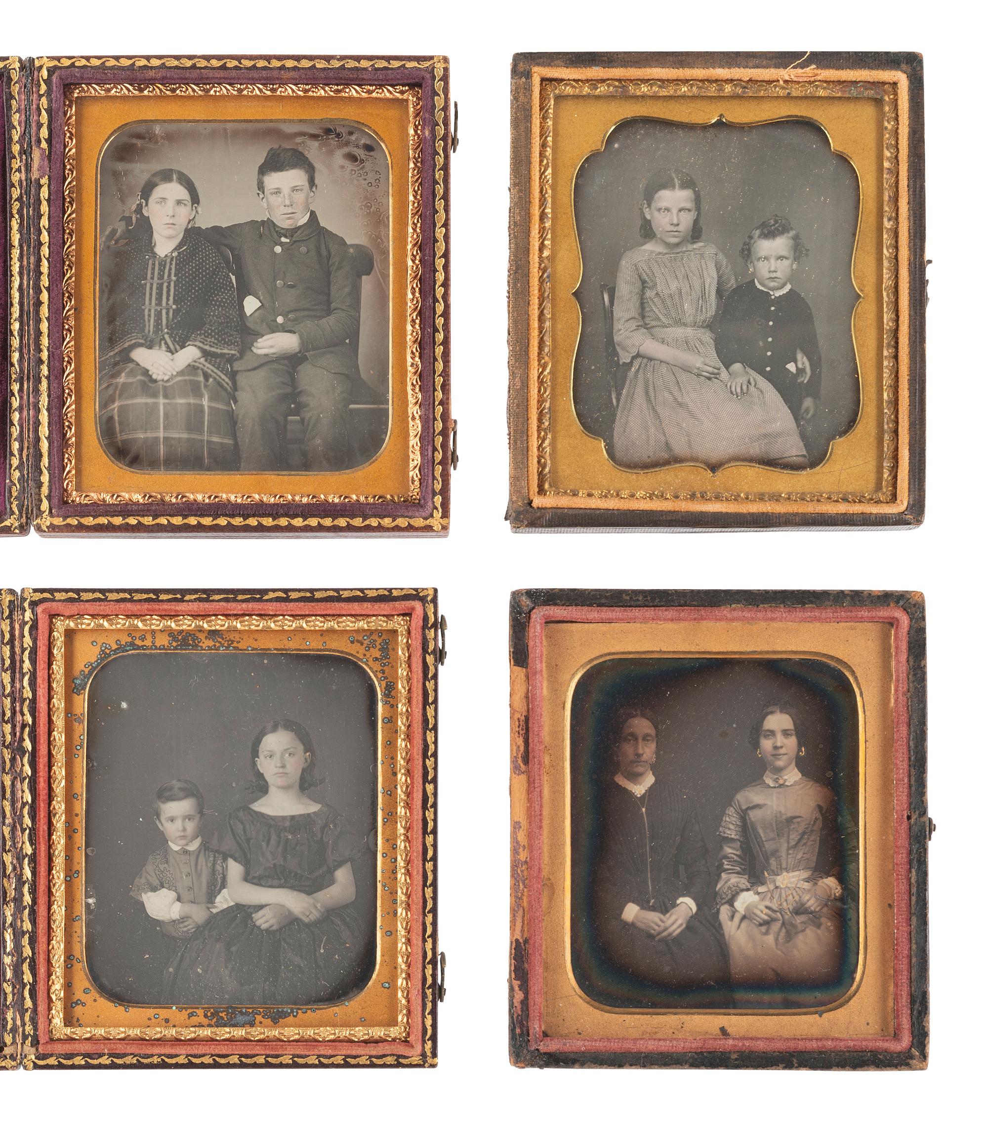 [EARLY PHOTOGRAPHY]. 19 daguerreotypes of siblings and other family pairs.