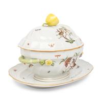 A Herend Rothschild Bird Porcelain Tureen and Underplate