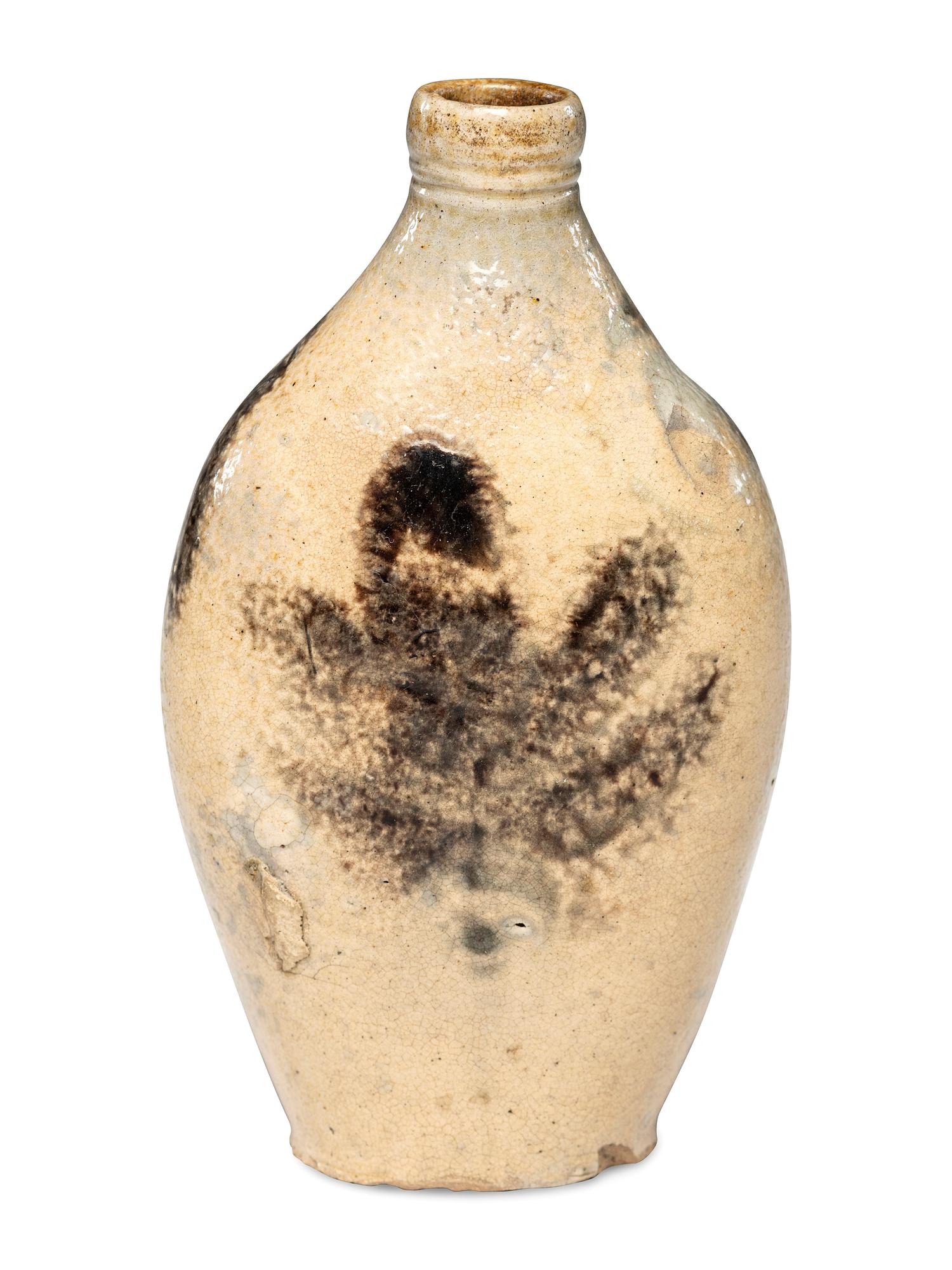 A Manganese 'Leaf' Decorated Stoneware Flask