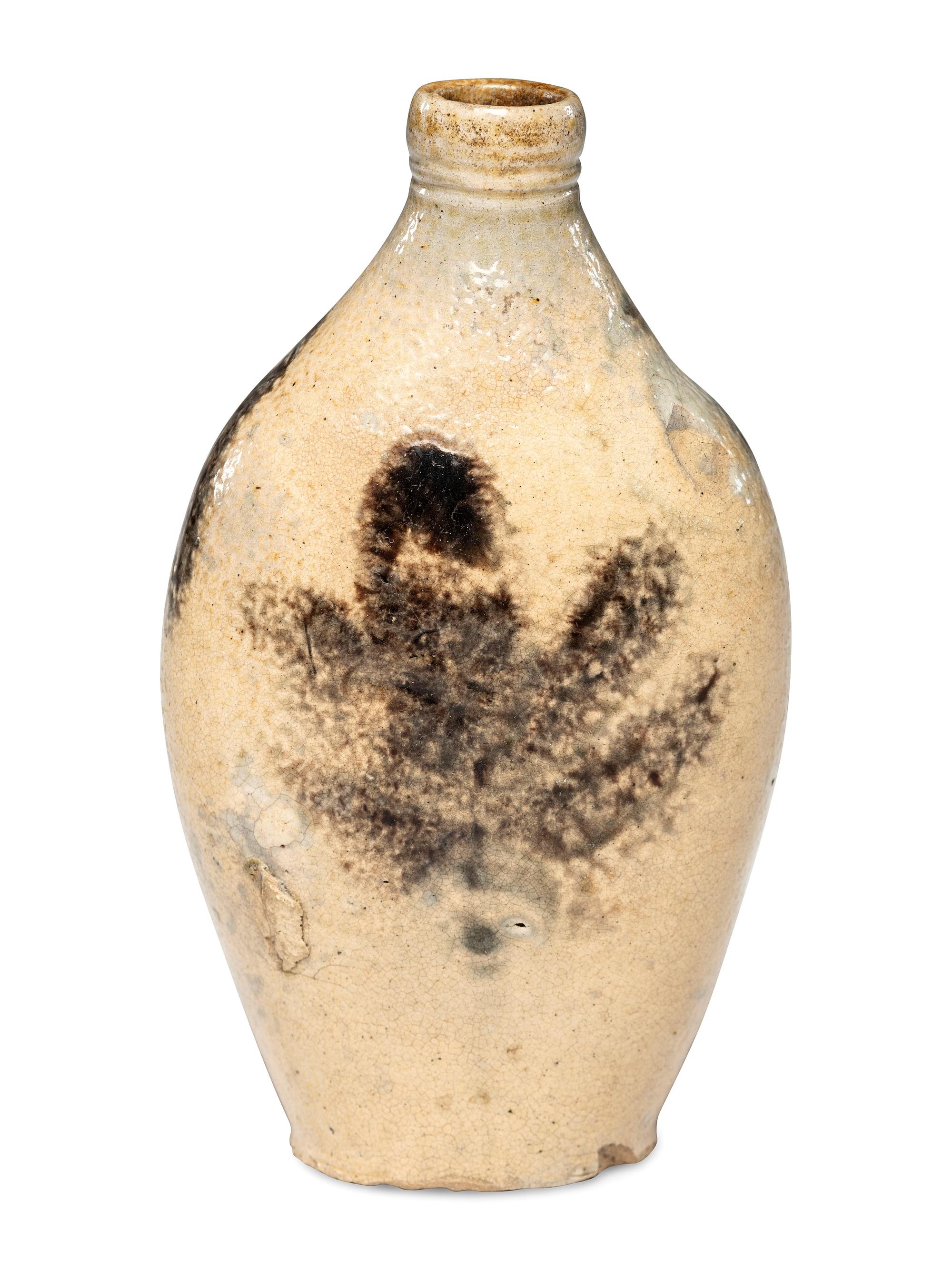 A Manganese 'Leaf' Decorated Stoneware Flask