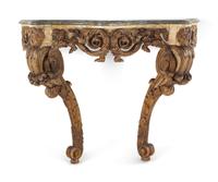 A Northern European Faux Marble Painted and Parcel Gilt Console Table