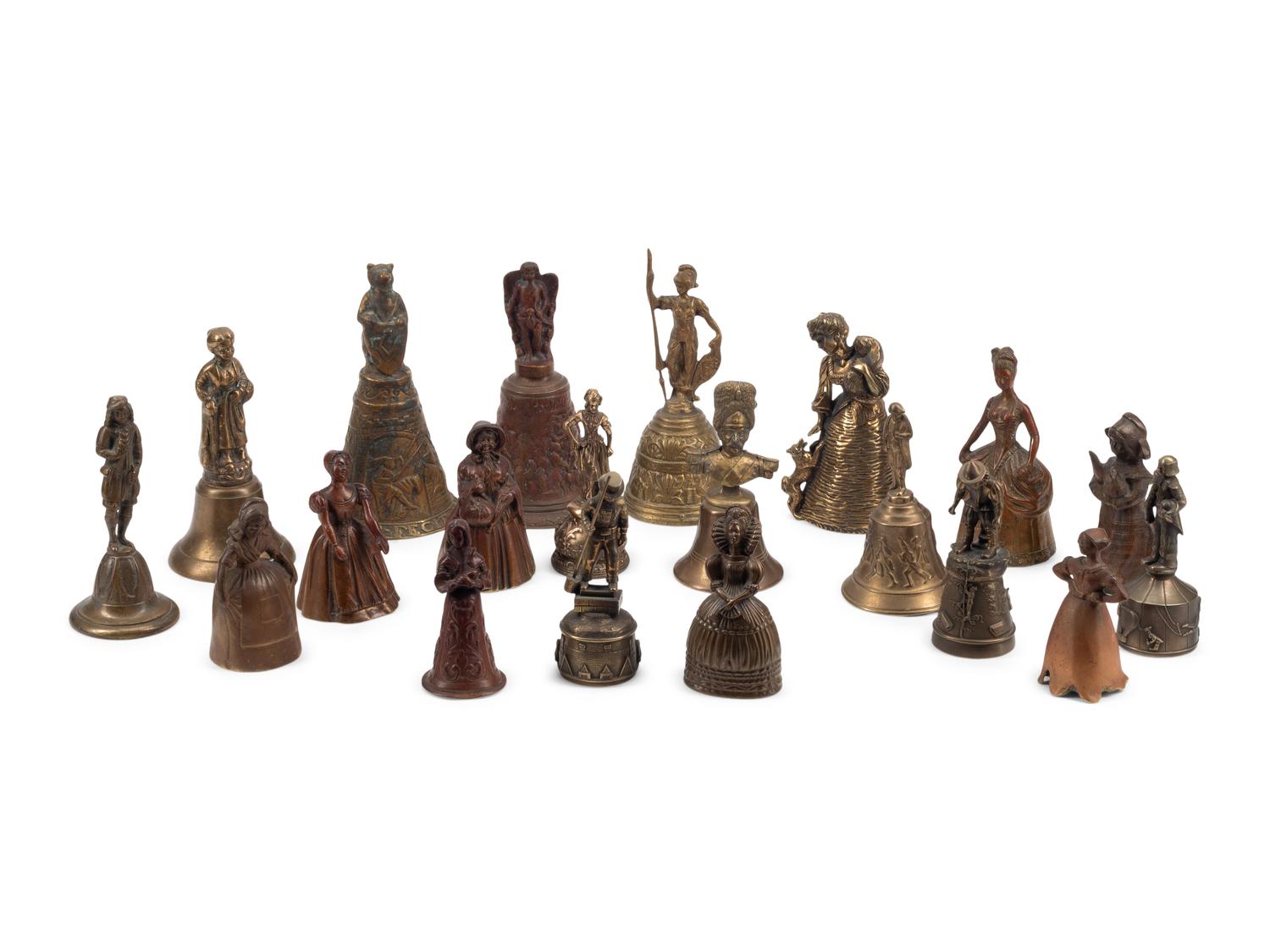 An Collection of Twenty Continental Bronze and Brass Figural Bells