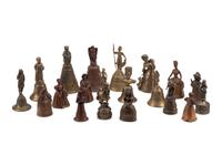 An Collection of Twenty Continental Bronze and Brass Figural Bells