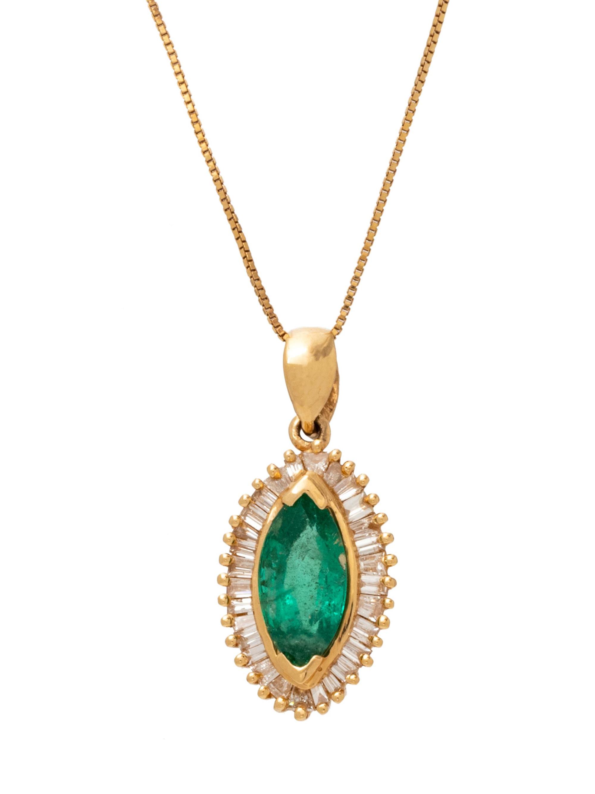 A Yellow Gold Emerald and Diamond Pendant,