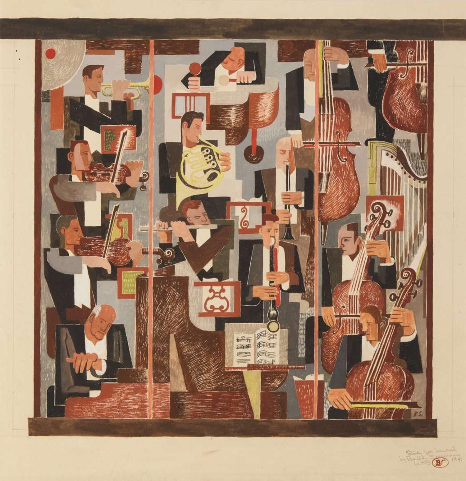 Benton Murdoch Spruance (American, 1904-1967) - Philadelphia Orchestra (Study for a Mural)