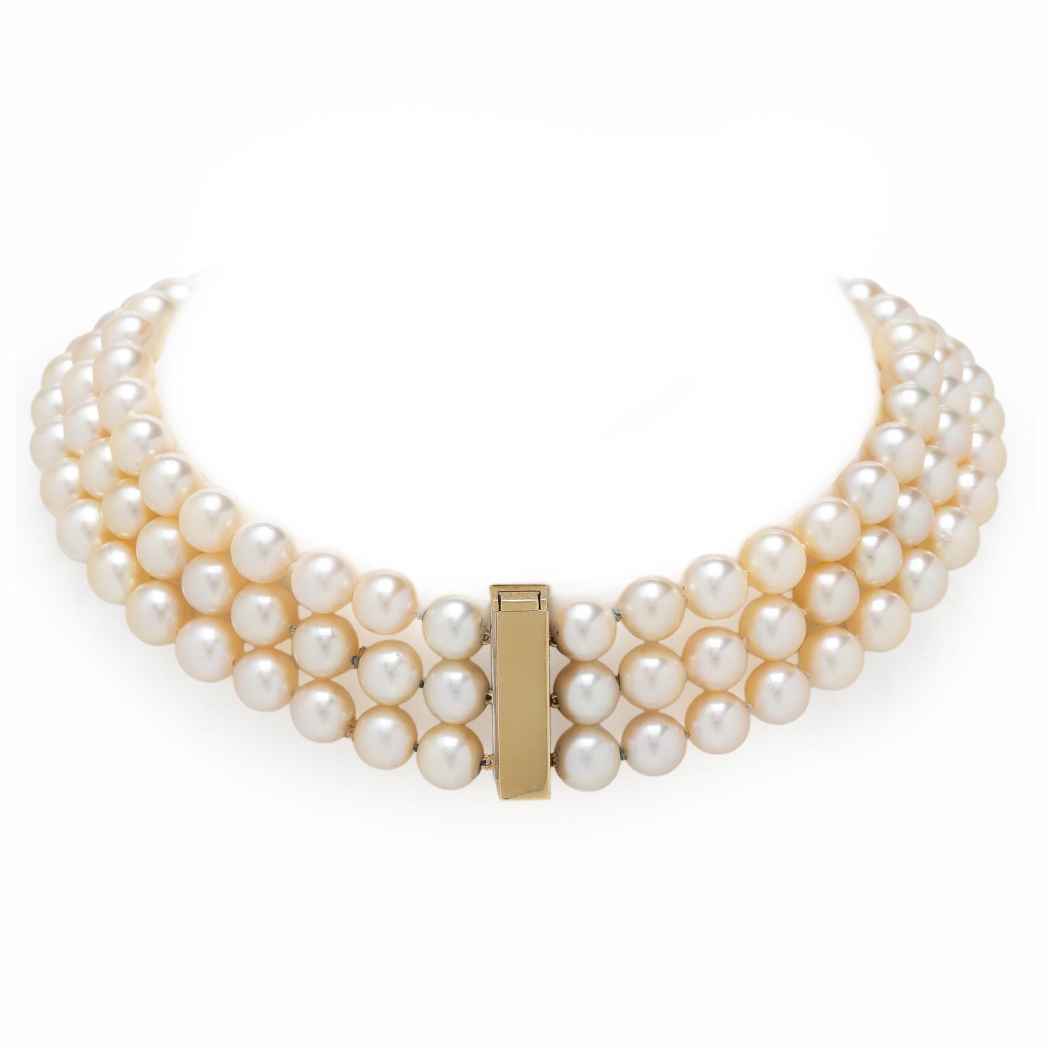TRIPLE STRAND CULTURED PEARL AND CITRINE CHOKER NECKLACE