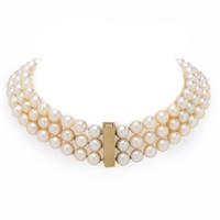 TRIPLE STRAND CULTURED PEARL AND CITRINE CHOKER NECKLACE