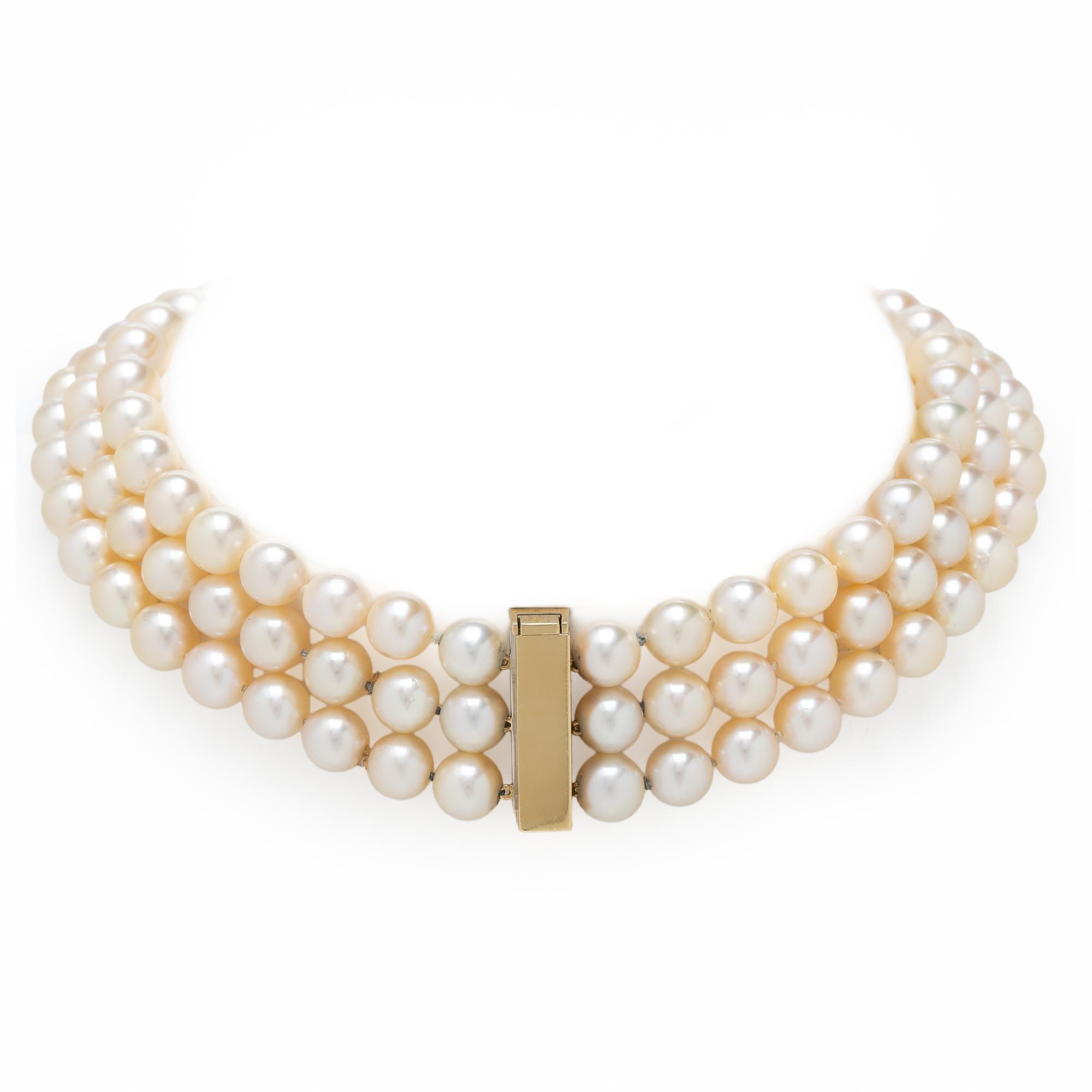 TRIPLE STRAND CULTURED PEARL AND CITRINE CHOKER NECKLACE
