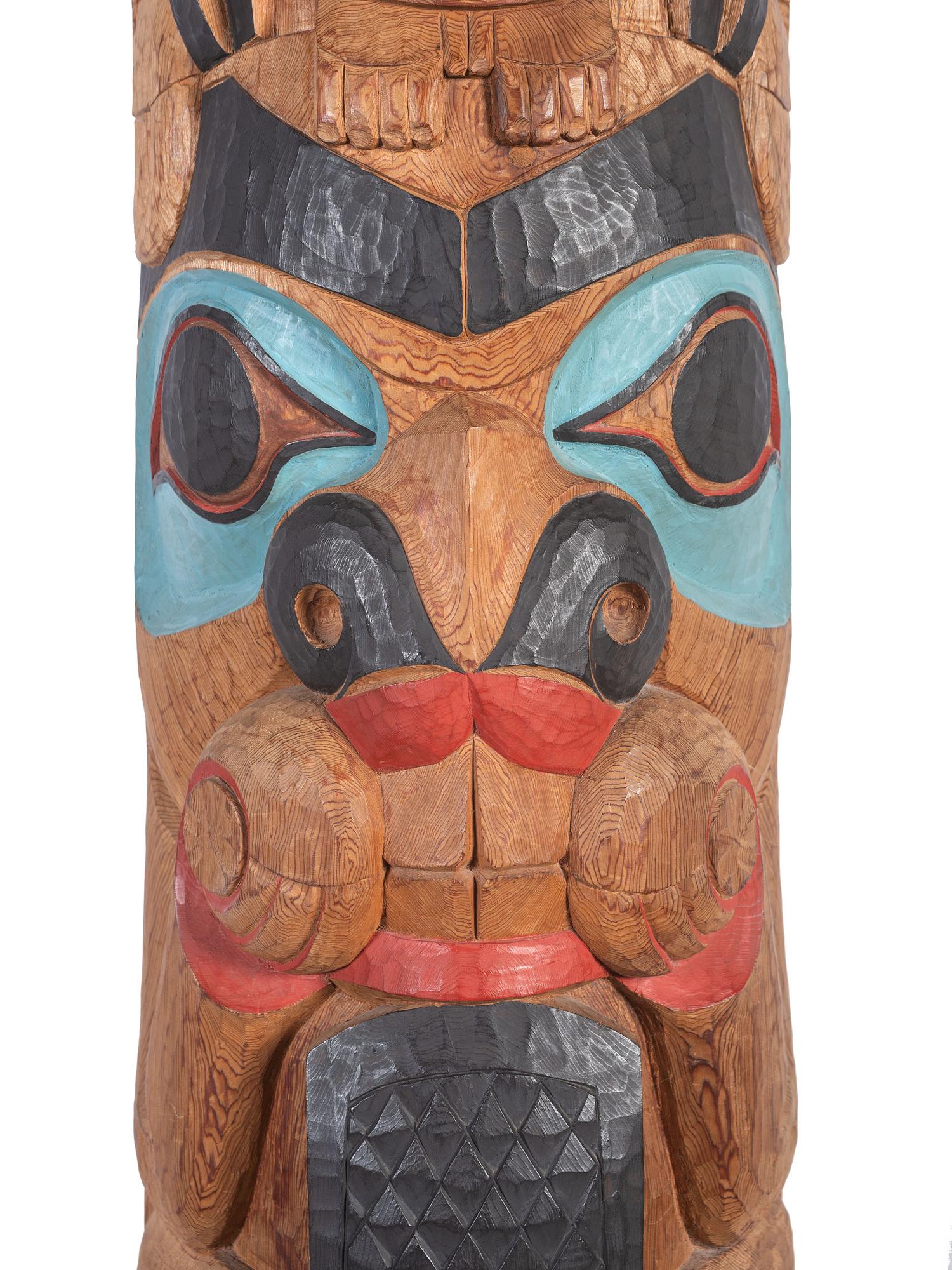 Large Carved and Brightly Painted Totem Pole