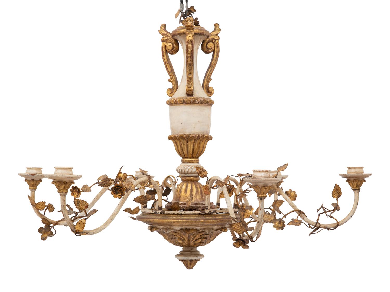 An Italian Parcel Giltwood and Tole Chandelier