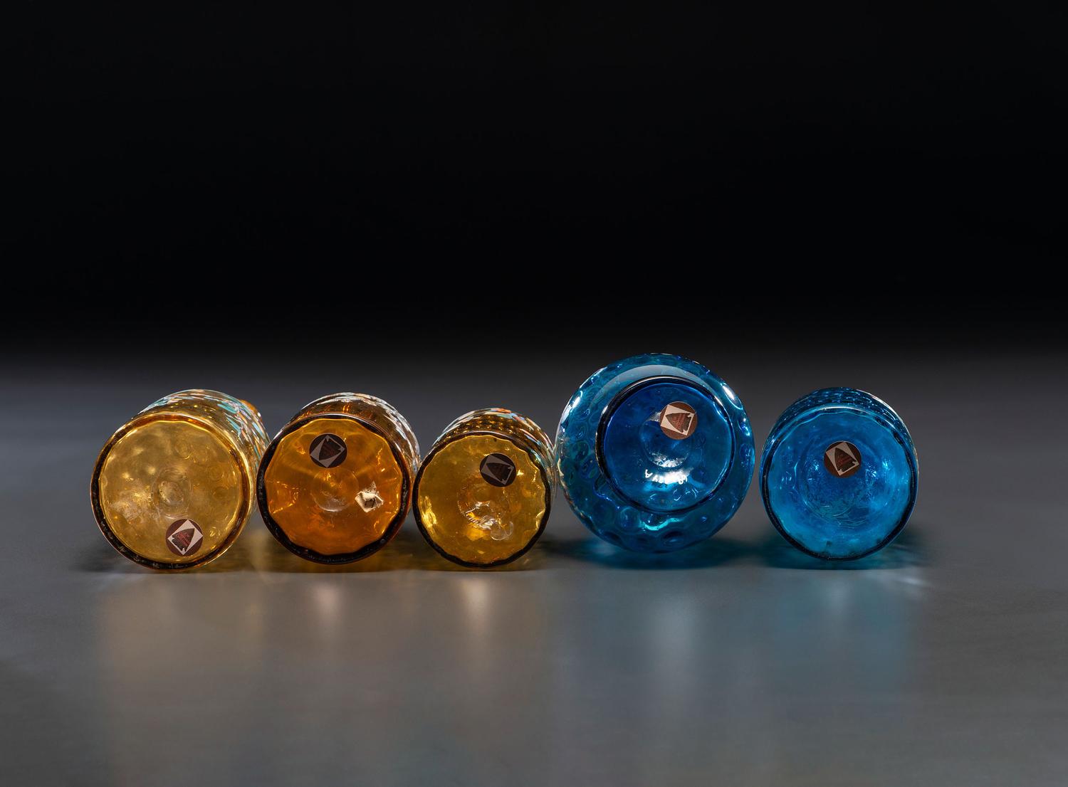 Five Paint and Enamel Decorated Glass Barber Bottles