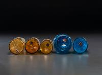 Five Paint and Enamel Decorated Glass Barber Bottles