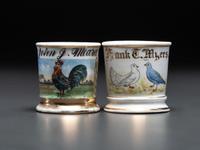 Two Porcelain Occupational Shaving Mugs of Avian Interest