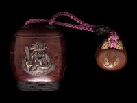 A Japanese Metal Inlaid Coconut Shell Saya Inro