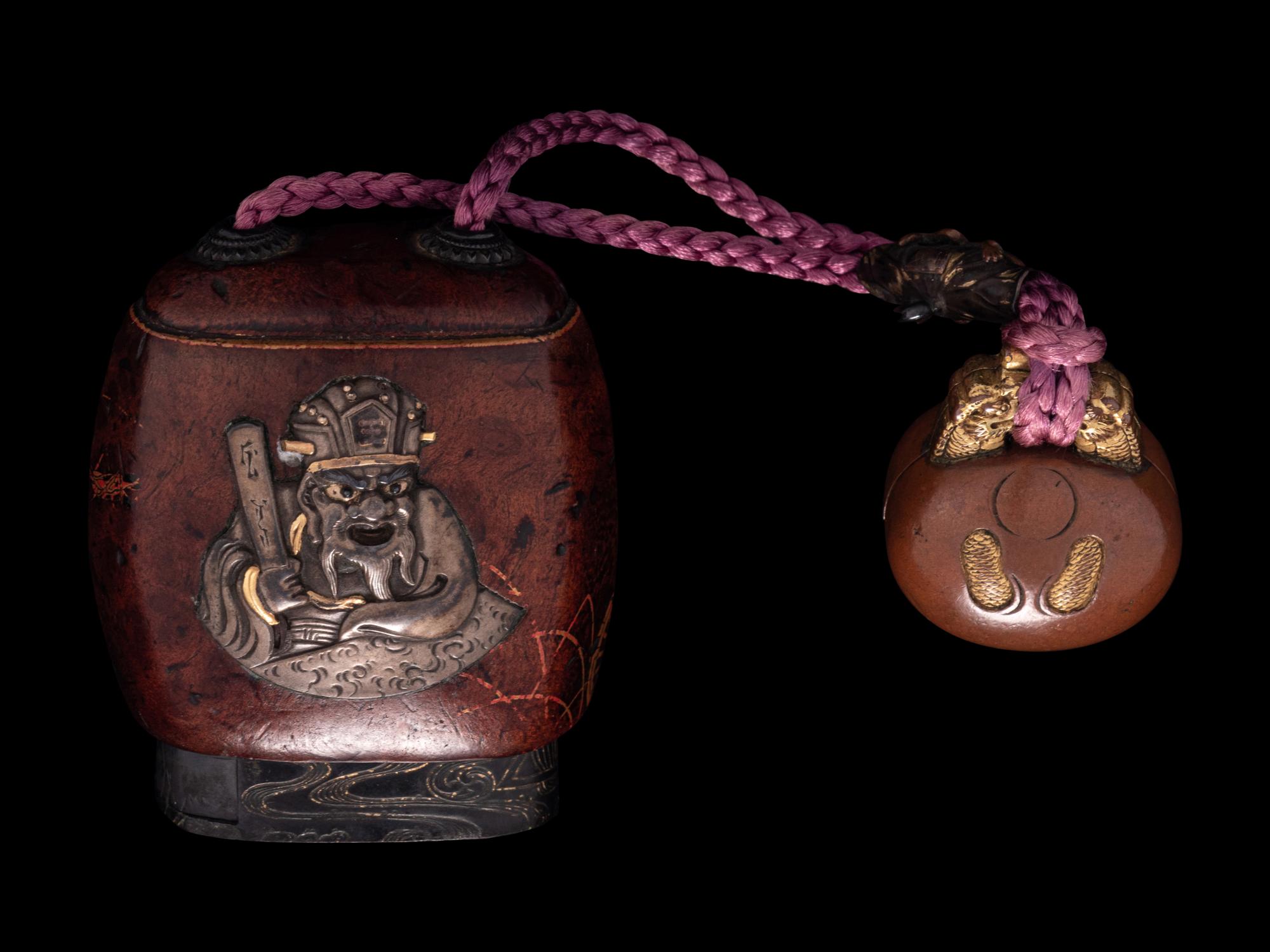 A Japanese Metal Inlaid Coconut Shell Saya Inro