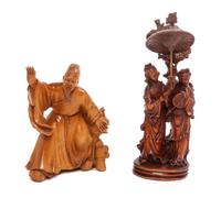 Two Chinese Carved Wood Figures Height of taller 8 inches.