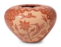 Sgraffito Redware Pottery Jar