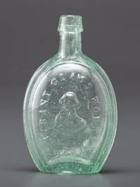 A Molded-Glass New York Flask in Aqua by Albany Glass Works