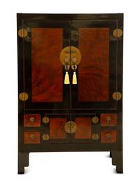 A Chinese Ming Style Black Lacquer and Elm Wood Cabinet