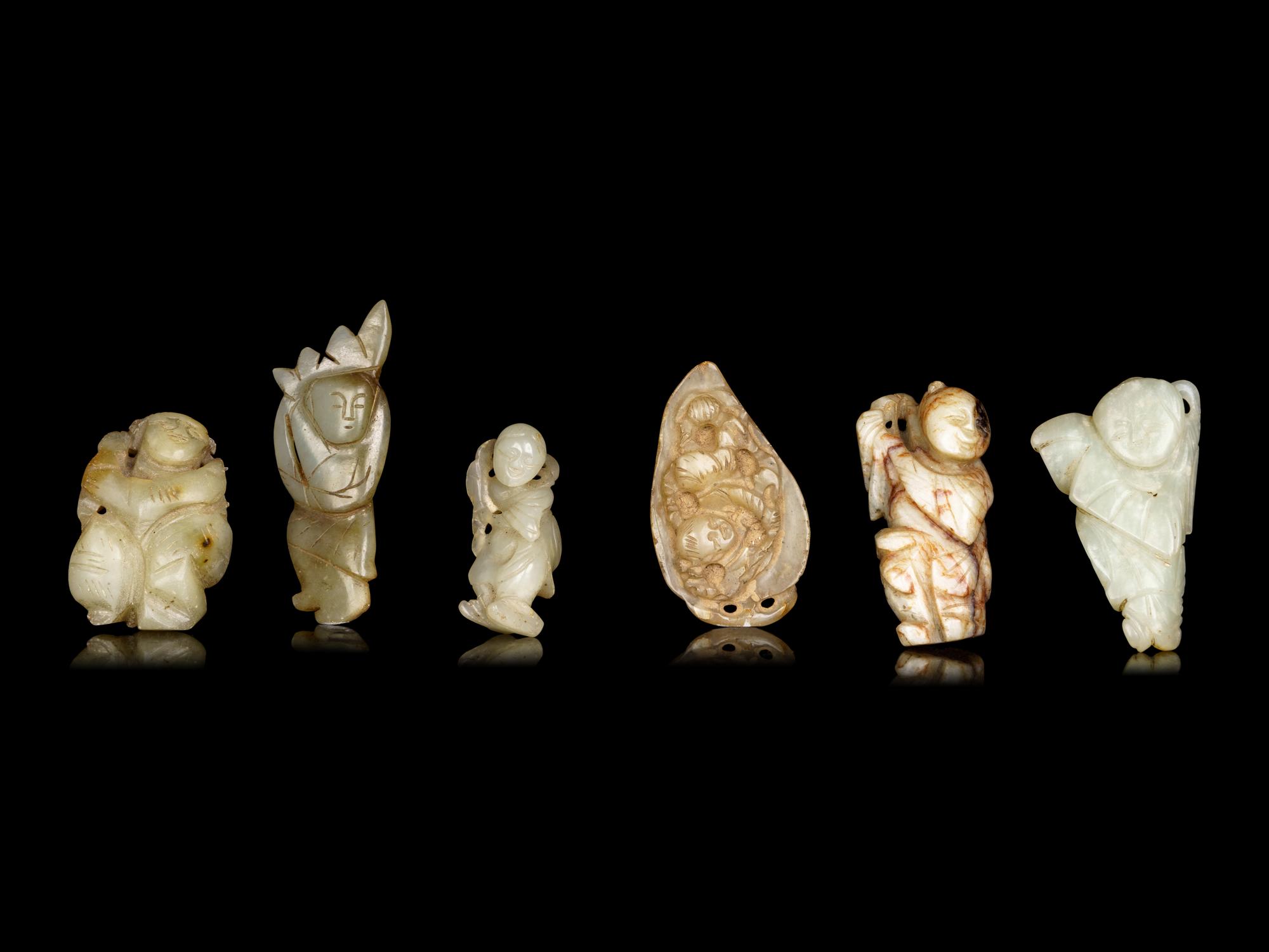 Six Chinese Celadon Jade Carvings of Boys