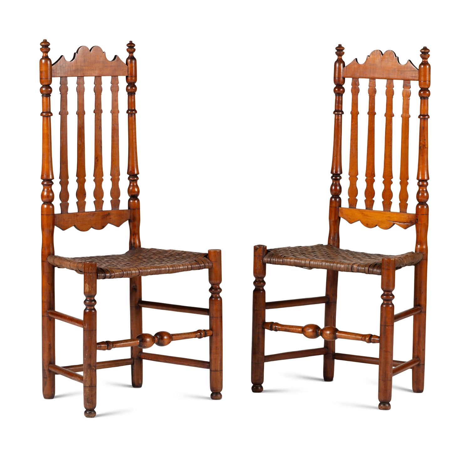 A Pair of William and Mary Bannister-Back Cane-Seat Side Chairs