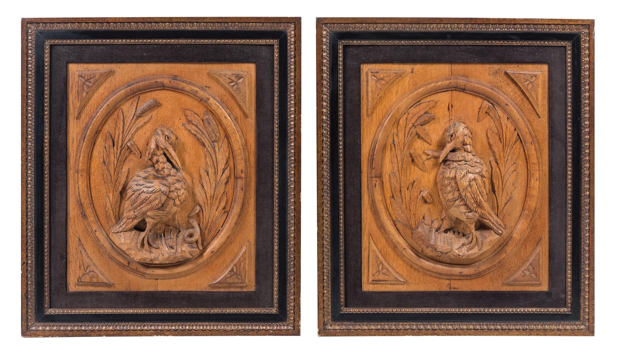 A Pair of Continental Carved Panels Height 26 3/4 x width 32 1/4 inches (framed). — 19TH CENTURY