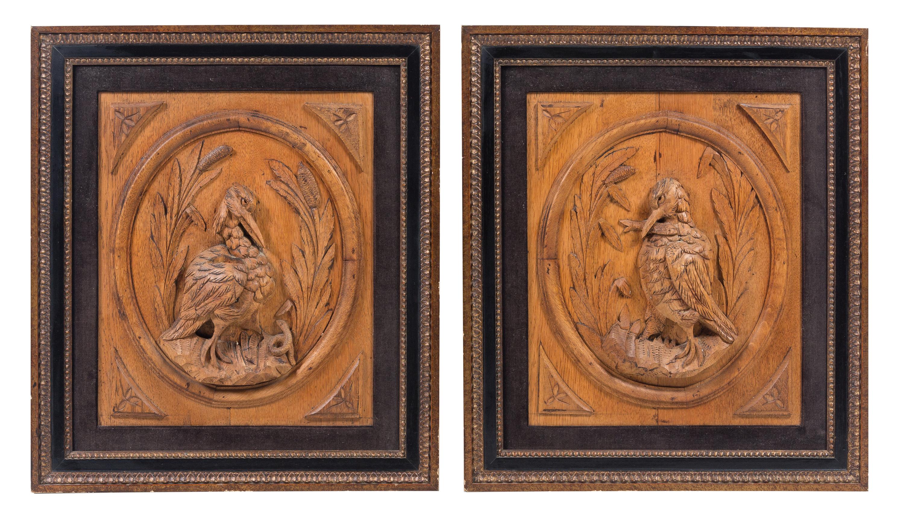 A Pair of Continental Carved Panels Height 26 3/4 x width 32 1/4 inches (framed). — 19TH CENTURY