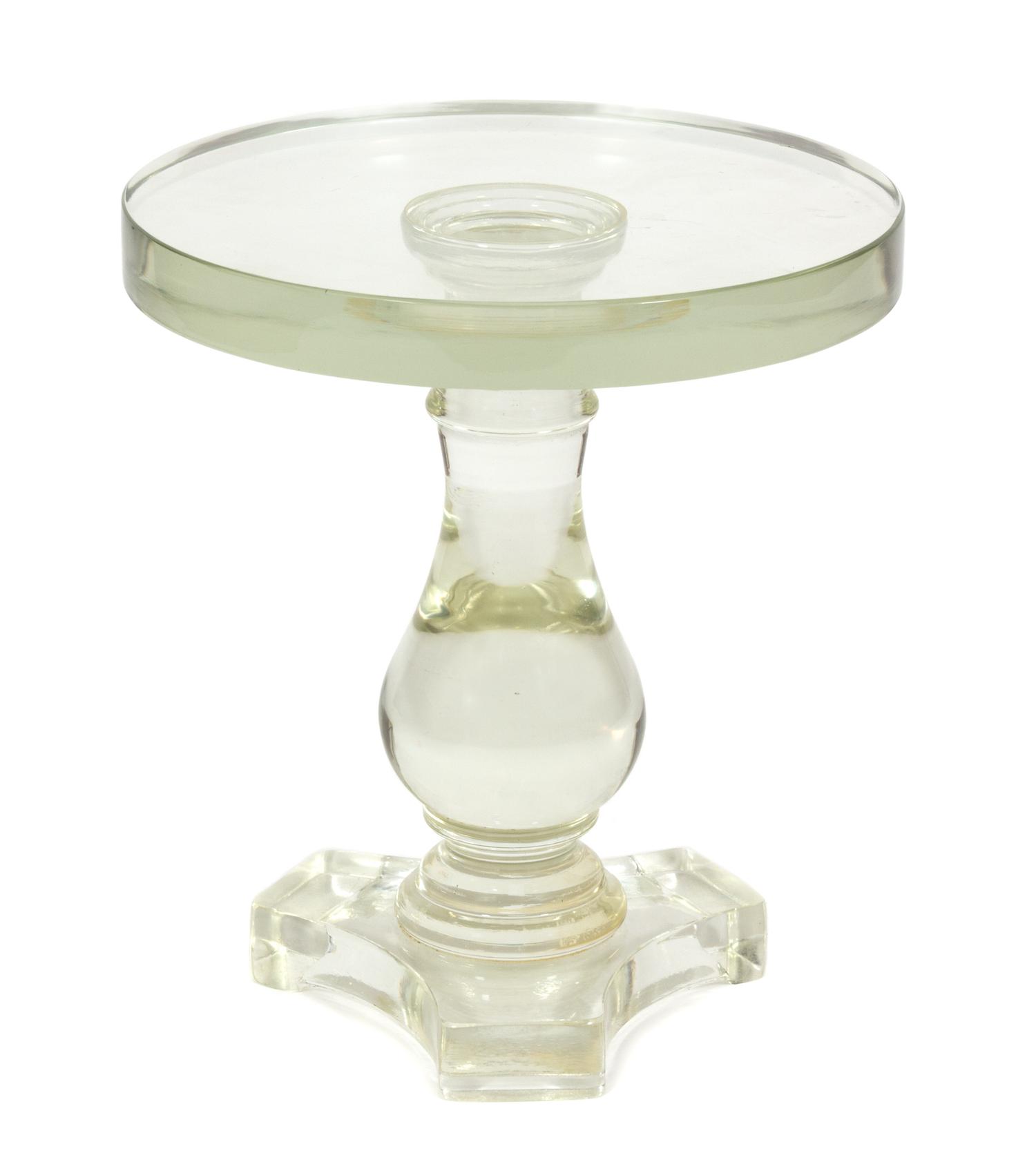 A Mid-Century Solid Glass Pedestal Table Heigh 16 1/4 x diameter 14 1/2 inches. — 20TH CENTURY