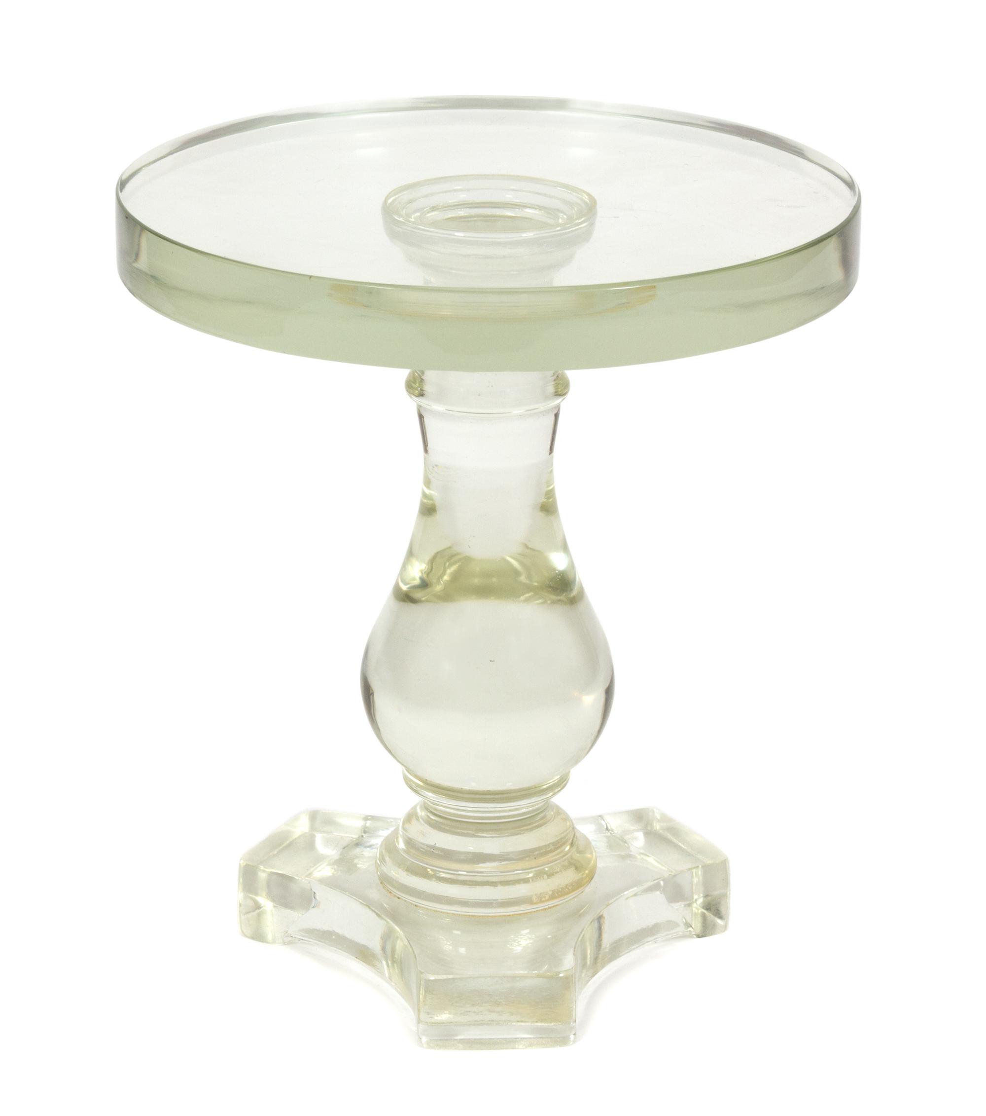 A Mid-Century Solid Glass Pedestal Table Heigh 16 1/4 x diameter 14 1/2 inches. — 20TH CENTURY