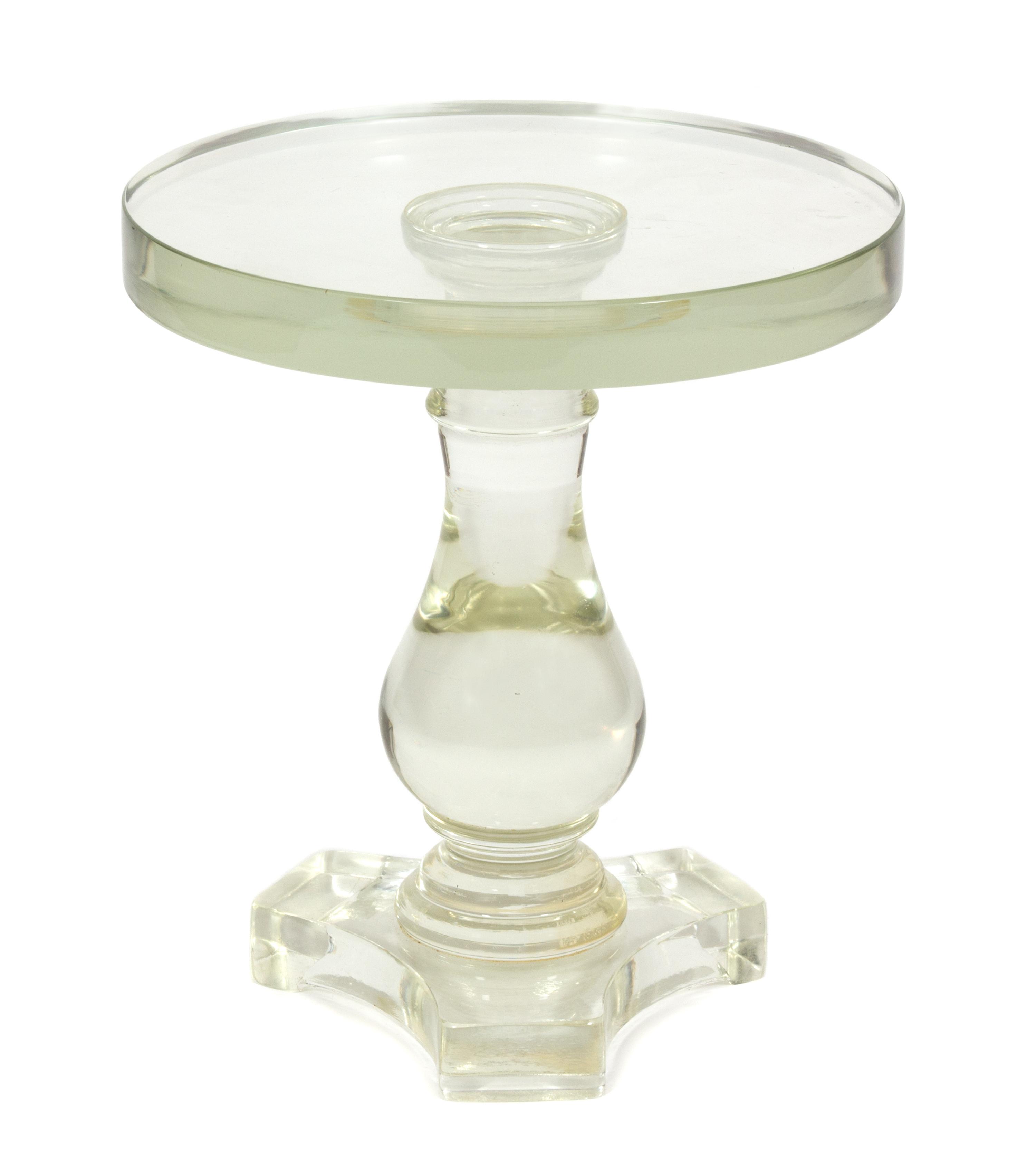 A Mid-Century Solid Glass Pedestal Table Heigh 16 1/4 x diameter 14 1/2 inches. — 20TH CENTURY
