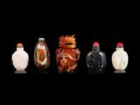 Five Chinese Hardstone Snuff Bottles