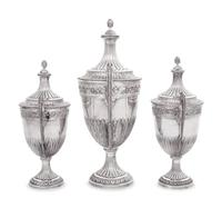 A Set of Three English Silver Covered Urns
