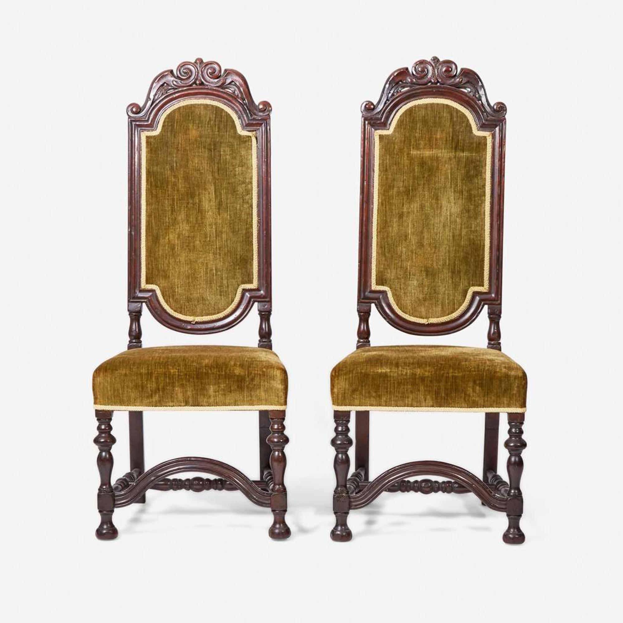 Two Baroque Revival carved walnut side chairs late, 19th / early 20th century