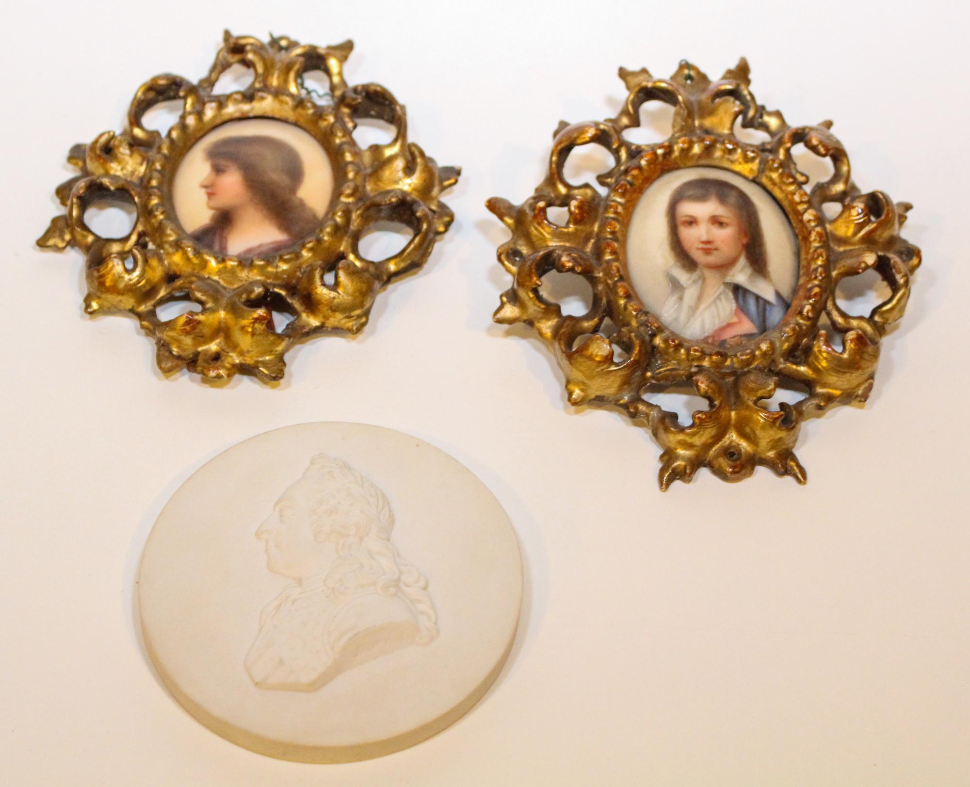 Three Continental Porcelain Plaques. Height of tallest overall 6 1/2 inches.