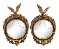 A Pair of Regency Style Ebonized and Parcel-Gilt Mirrors