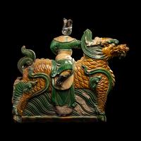 A Large Chinese Sancai Glazed 'Qilin' Roof Tile