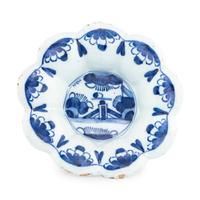 A Dutch Delft Blue and White Lobed Bowl