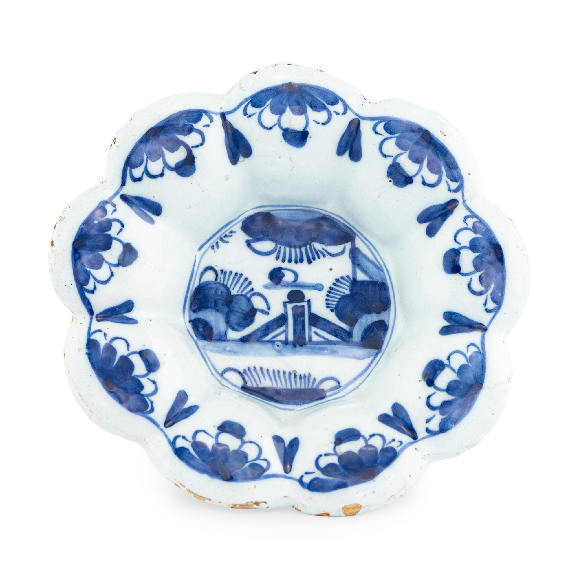 A Dutch Delft Blue and White Lobed Bowl