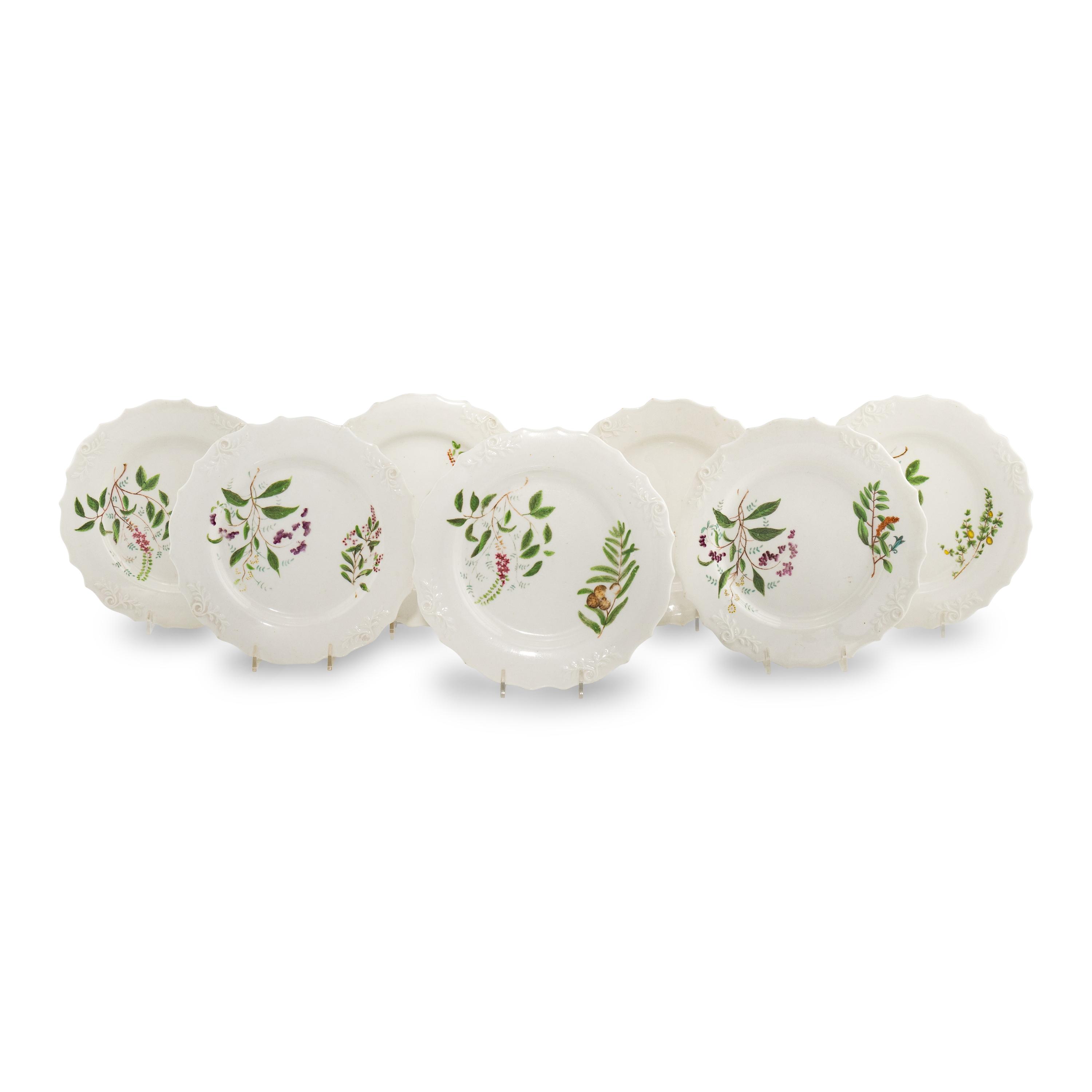 A Set of Seven English Porcelain Dessert Plates