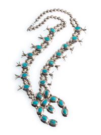 Navajo Silver and Turquoise Squash Blossom Necklace