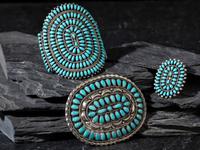 Group of Navajo or Zuni Silver and Turquoise Cluster Jewelry