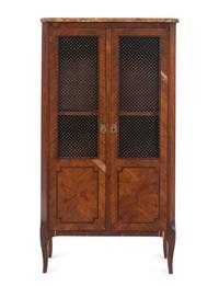 A Louis XV/XVI Transitional Style Tulipwood Breche d'Alep Marble-Top Bibliothèque