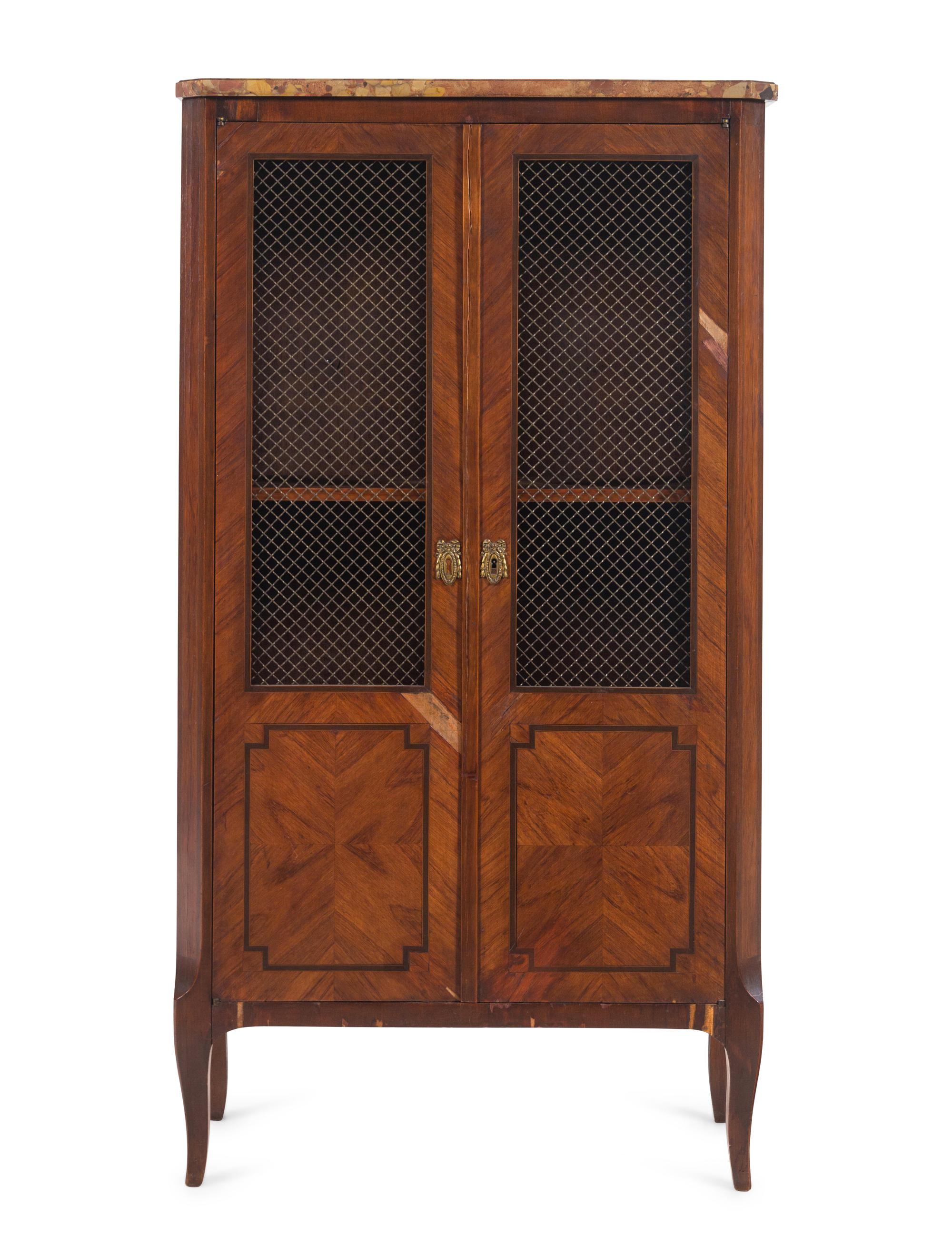 A Louis XV/XVI Transitional Style Tulipwood Breche d'Alep Marble-Top Bibliothèque